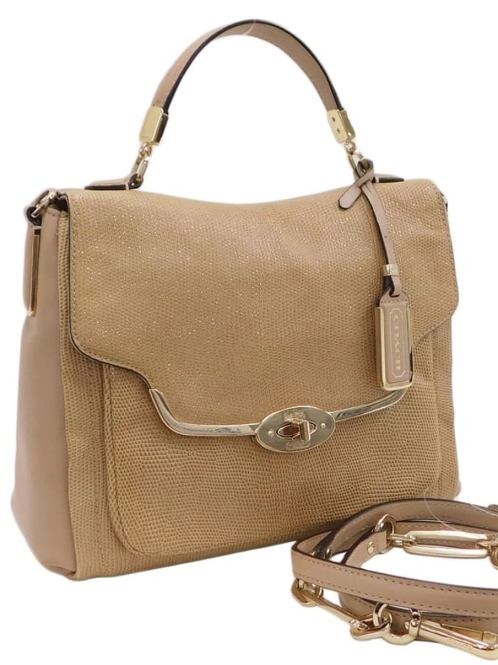 Euc Coach Madison Lizard-Embossed Leather Sadie Flap Shoulder Bag Purse
